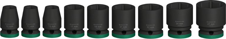 Jogo de soquetes de impacto Bosch PRO de 1/2 polegada, 9 peças.